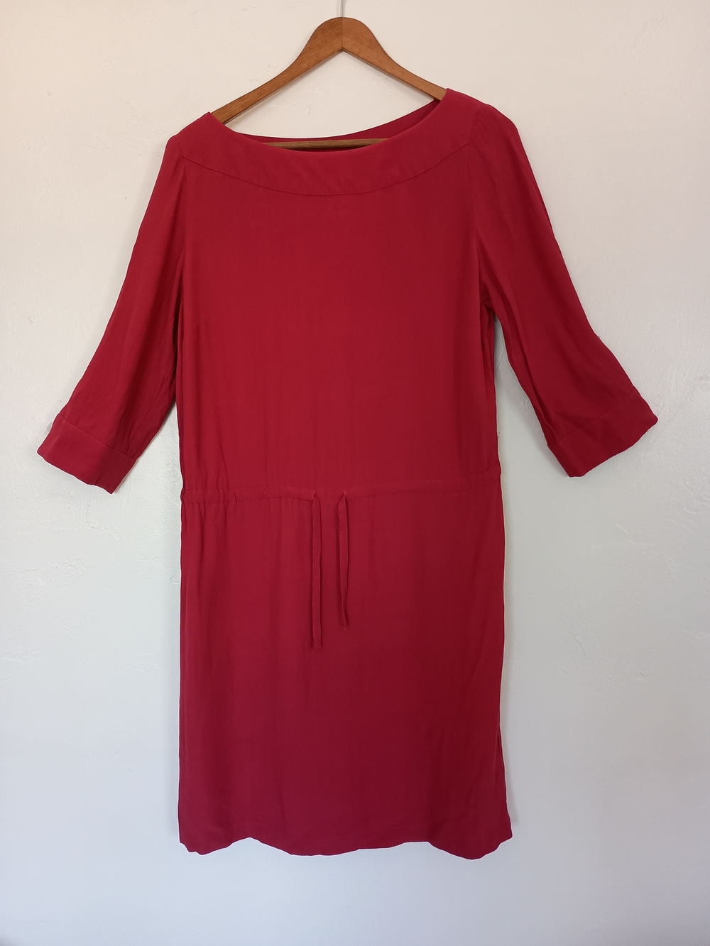 J. Jill Crepe Waist-tie Boat Neck Dress 3/4 Sleeves